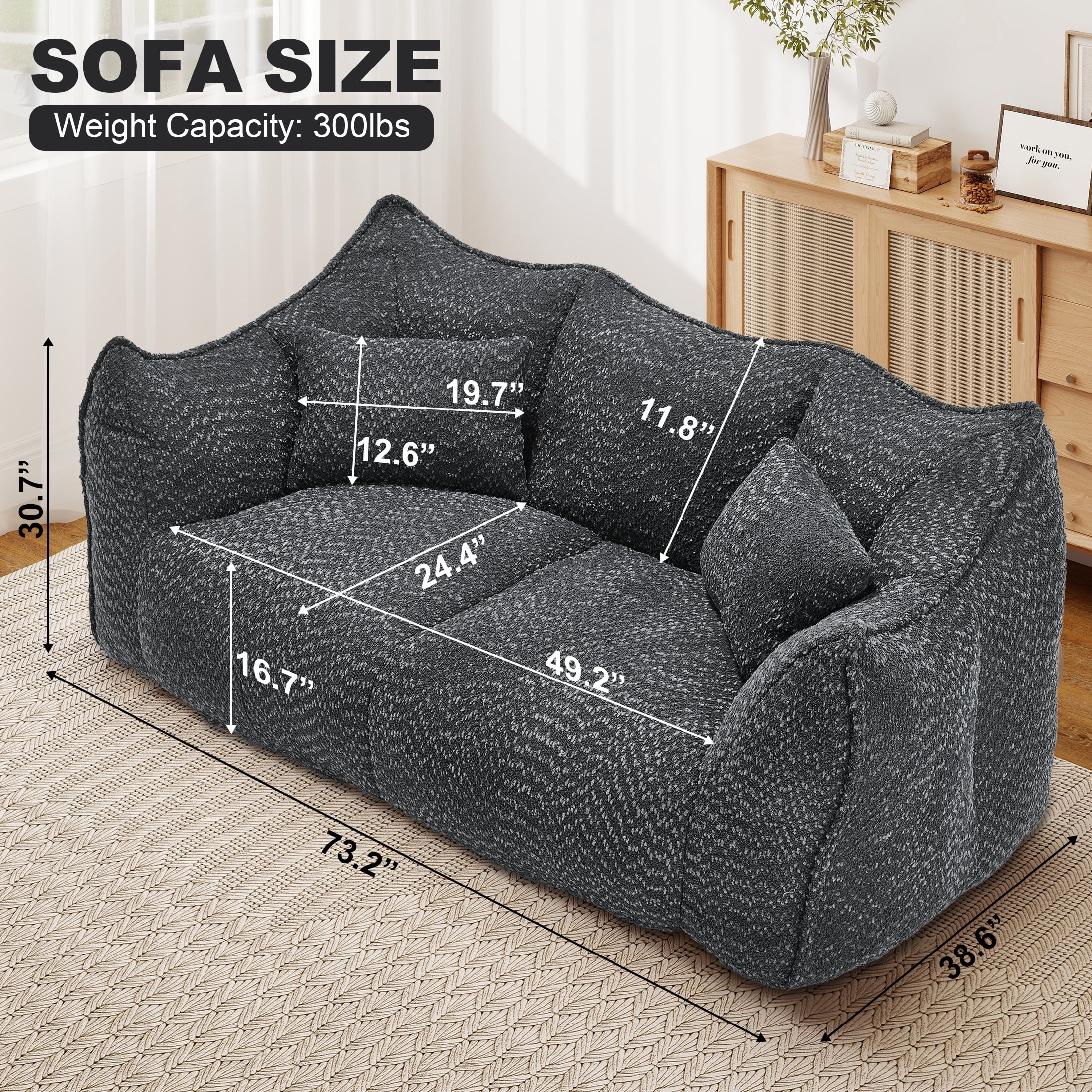 Aukfa Cloud Comfy Sofa, 24.4" Deep Seat Loveseat Couch for Living Room, No Assemble,Chenille,Gray
