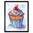 thumbnail image 1 of Cupcake Icing With Fruit Folk Art Watercolour Painting Art Print Framed Poster Wall Decor 12x16 inch, 1 of 5