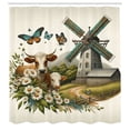 thumbnail image 4 of Ambesonne Farmhouse Shower Curtain, Windmill Barn Cottage Cow, 69"Wx75"L, Green Turquoise Cinnamon, 4 of 4