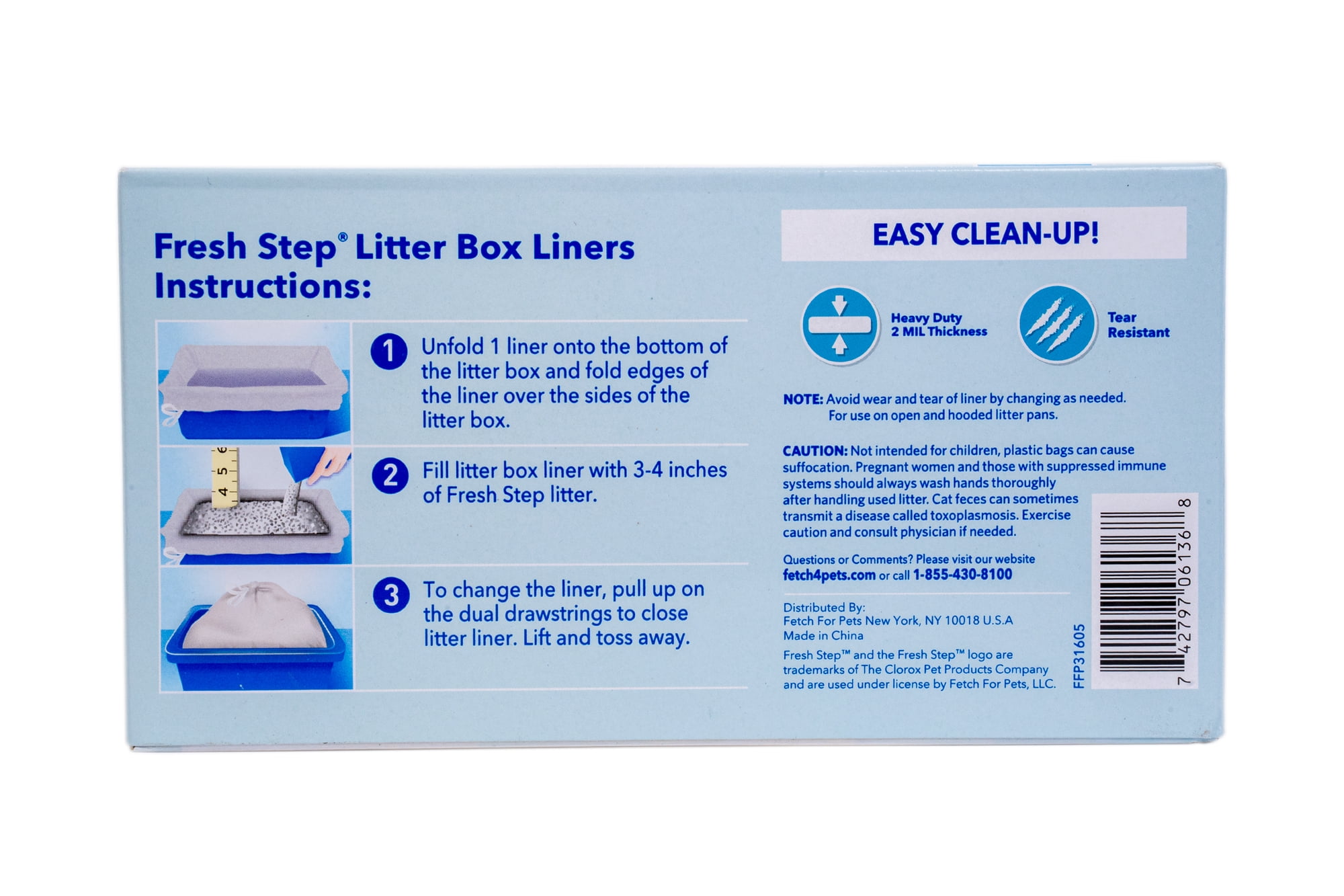 Fresh Step Drawstring Litter Box Liners Unscented, Large Size, 30" x 17" - 15 Count
