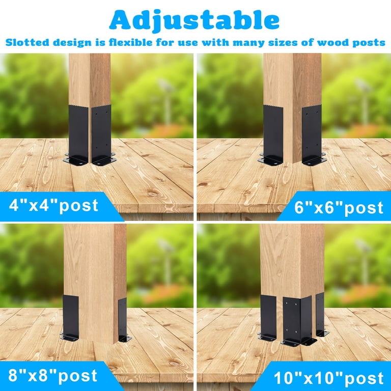 4 x 4 Post Anchor Base 4 PCS, Heavy Duty Powder Coated Post Support  Bracket, 2mm Thick Wood Fence Post Ideal for Decking, Fencing, Mailbox  Mount and Patio Covers 