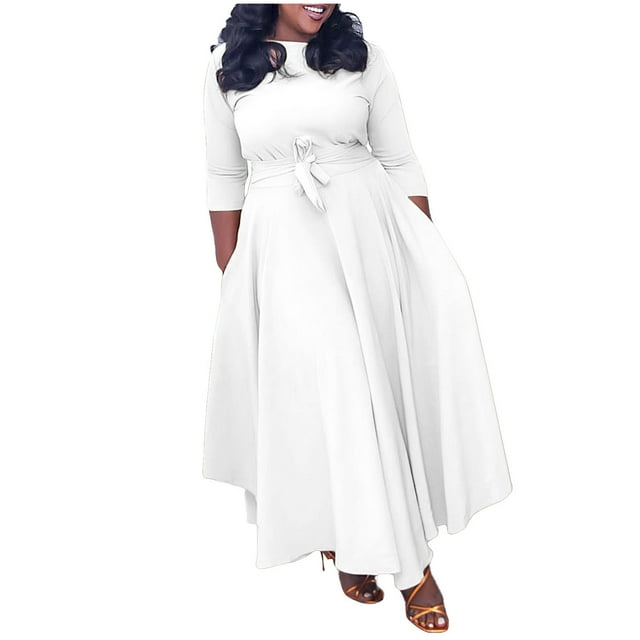LSLJS Women's Spring and Fall New Fashion Style Lace Up Long Sleeve Large Size Long Dress, Plus Size Dress