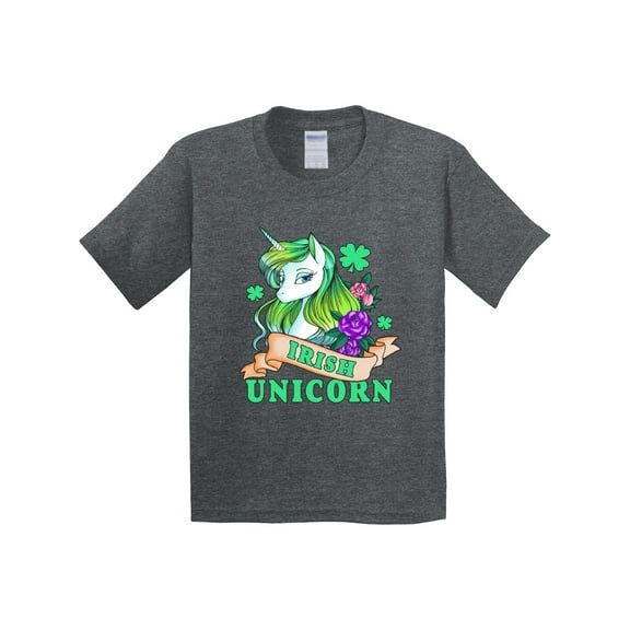 Inktastic St Patricks Day Irish Unicorn Illustration with Shamrocks Youth T-Shirt