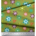 thumbnail image 2 of Soimoi Green Rayon Crepe Fabric Snow Flakes Floral Decor Fabric Printed Yard 46 Inch Wide, 2 of 5