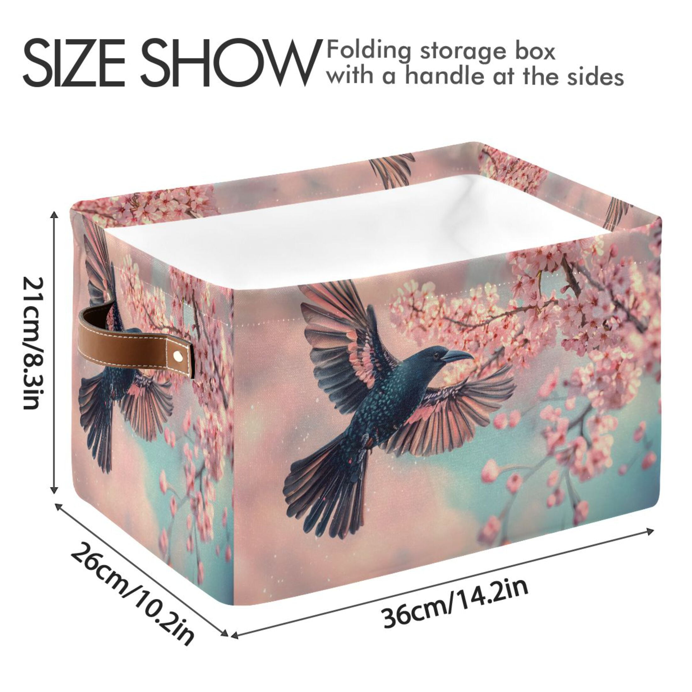 Ryvnso Bird Cherry Blossom Storage Basket Large Bin Foldable Boxes Toys Organizer 14.2x10.2x8.3in 2 PCs