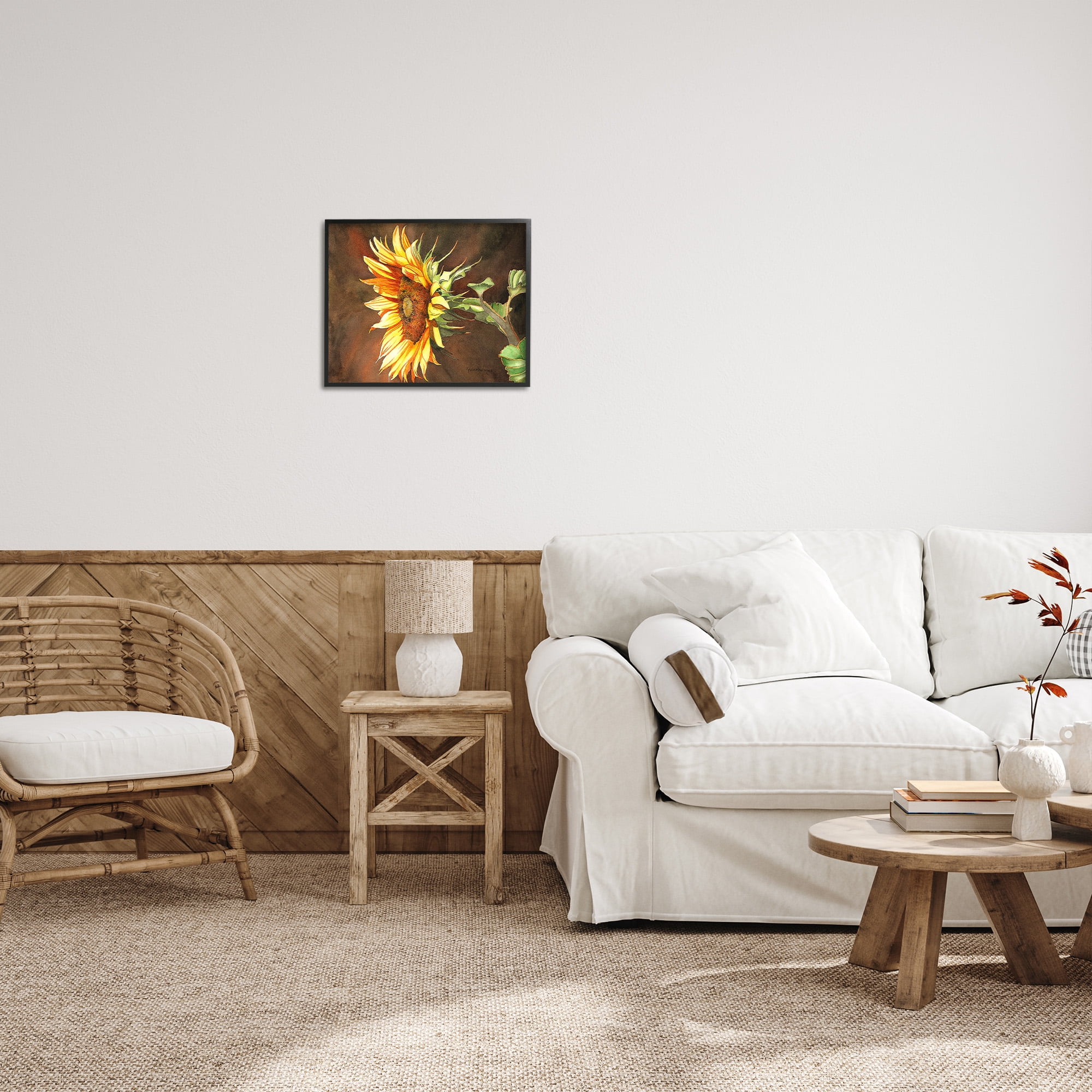 Stupell Industries Sunflower with Vivid Light Botanical & Floral Painting Black Framed Art Print Wall Art, 20 x 16