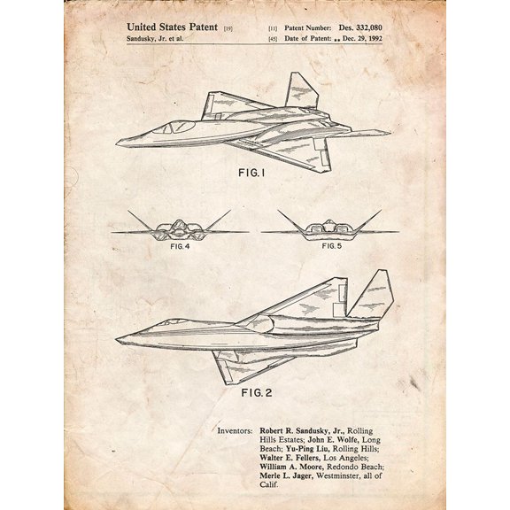 PP972-Vintage Parchment Northrop F-23 Fighter Stealth Plane Patent Poster Print - Cole Borders (18 x 24)