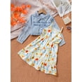 thumbnail image 3 of Girls 2pcs Long Sleeve Denim Button Coat & Straps Floral Print Flare Dress Trendy Casual Kids Outdoor Clothes For Spring And Autumn, 3 of 7