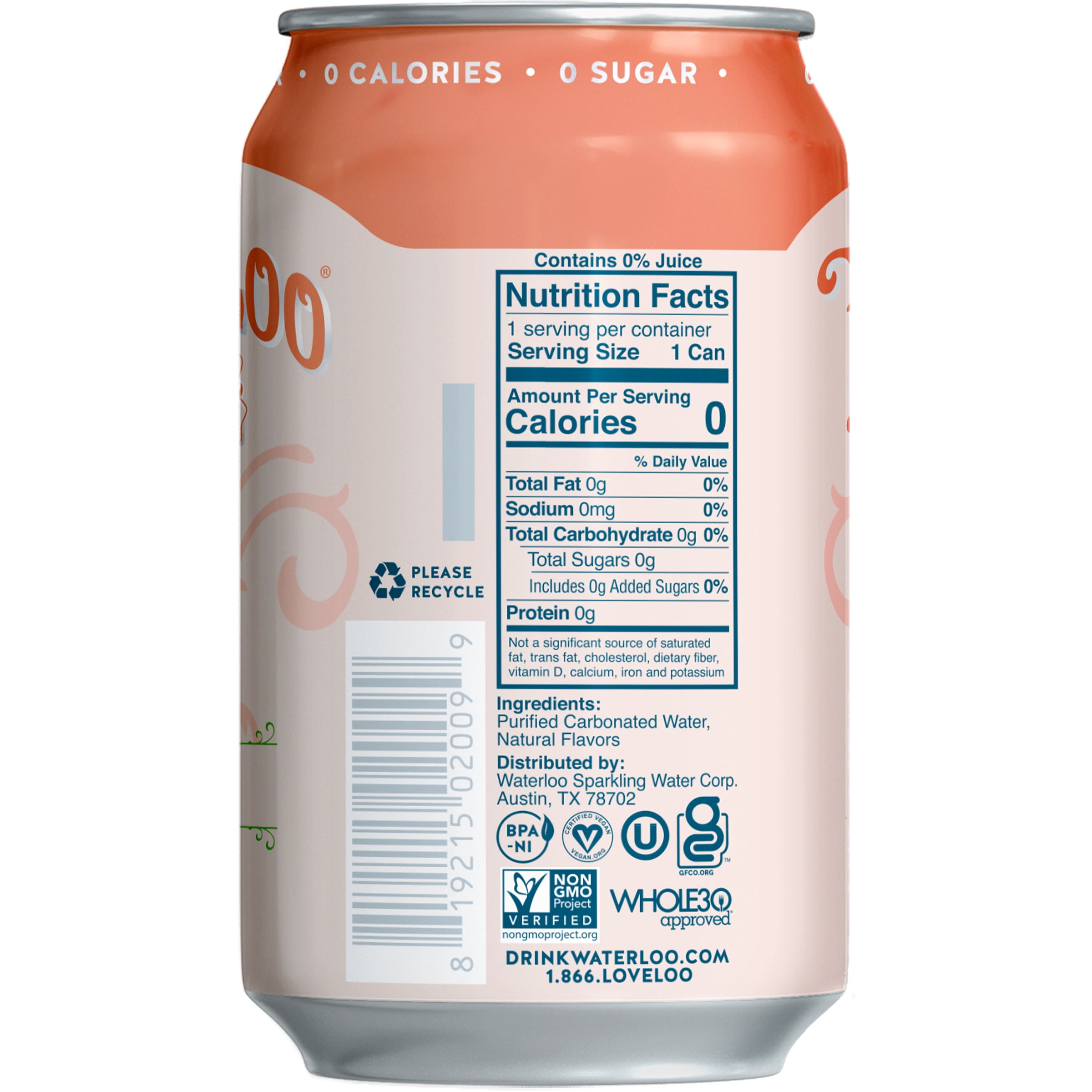 Waterloo Sparkling Water, Peach, 12 fl oz, 24 Pack Cans