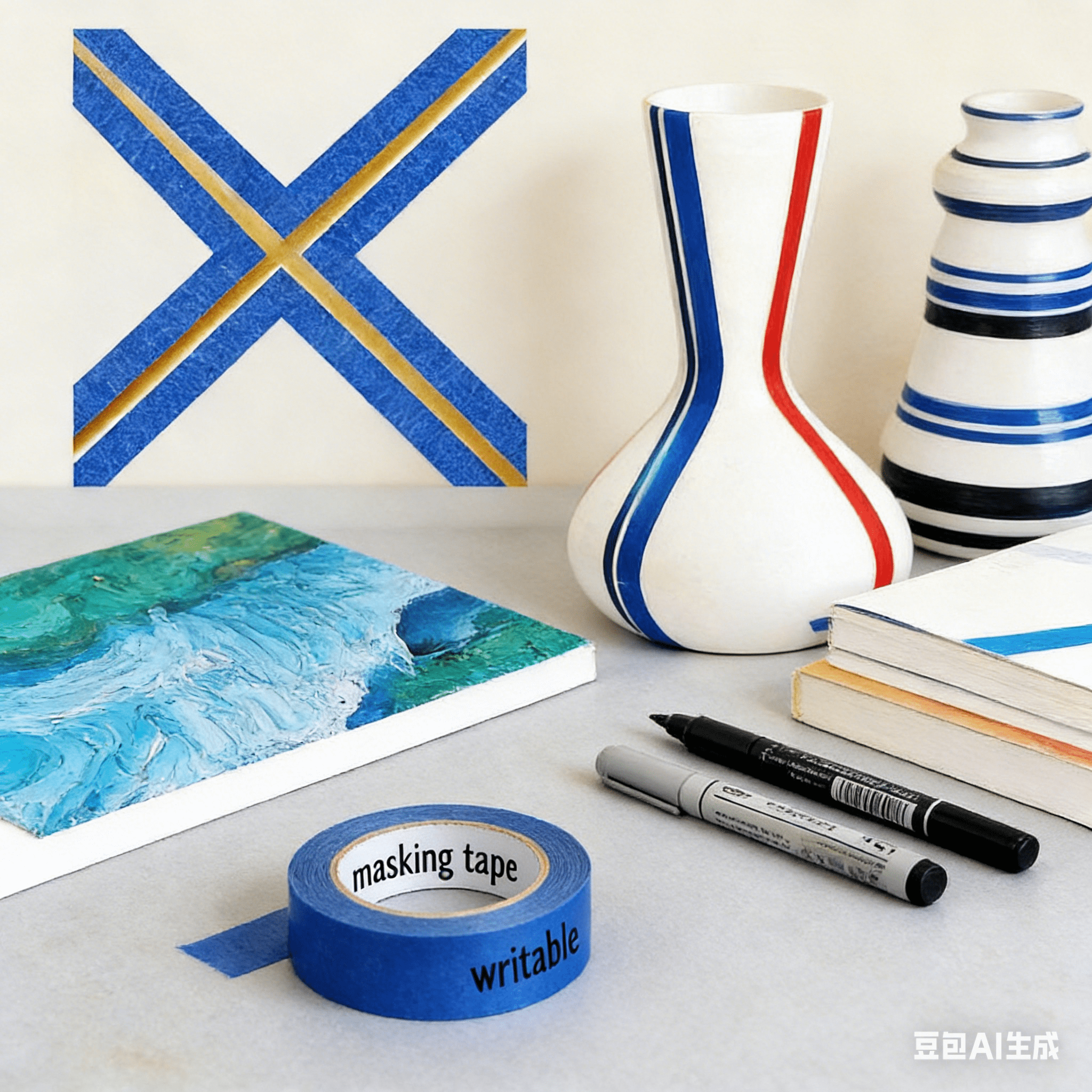 Professional Blue Painter's Tape (50mm x 50m, 6-Pack) - No Residue, Easy Tear & Remove, Multi-Surface Masking Tape for Home, Painting, Crafts