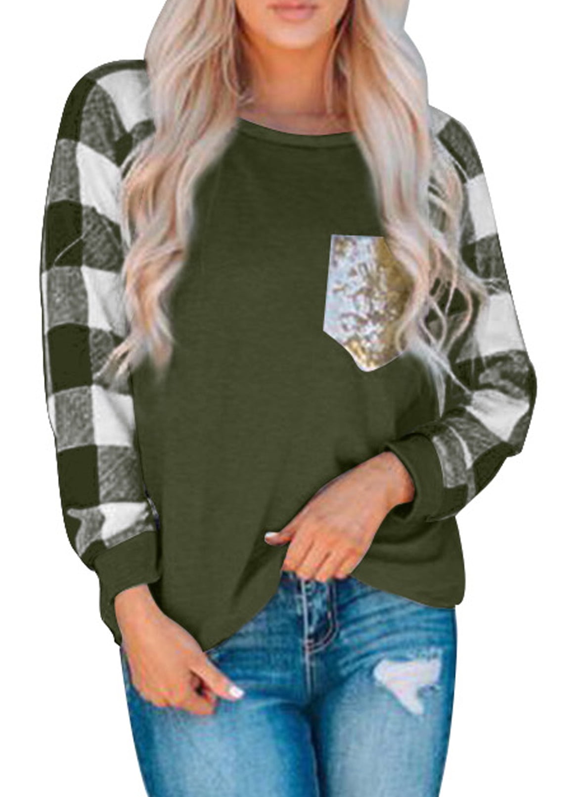 Womens Camouflage Long Sleeve Tunic Tops Fall Casual Loose Fit Color Block Shirts Round Neck Pullover Sweatshirts 