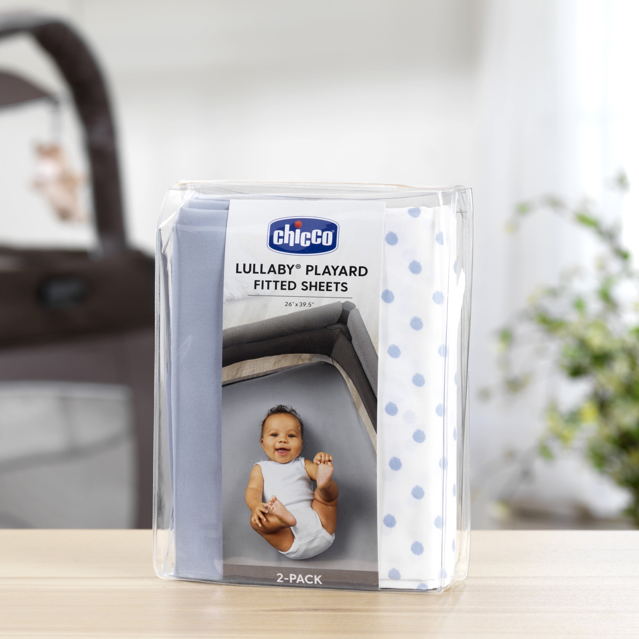 Chicco Lullaby Playard Fitted Sheets, Deep Pockets, Secure Fit - Blue Dot (Blue/White), New