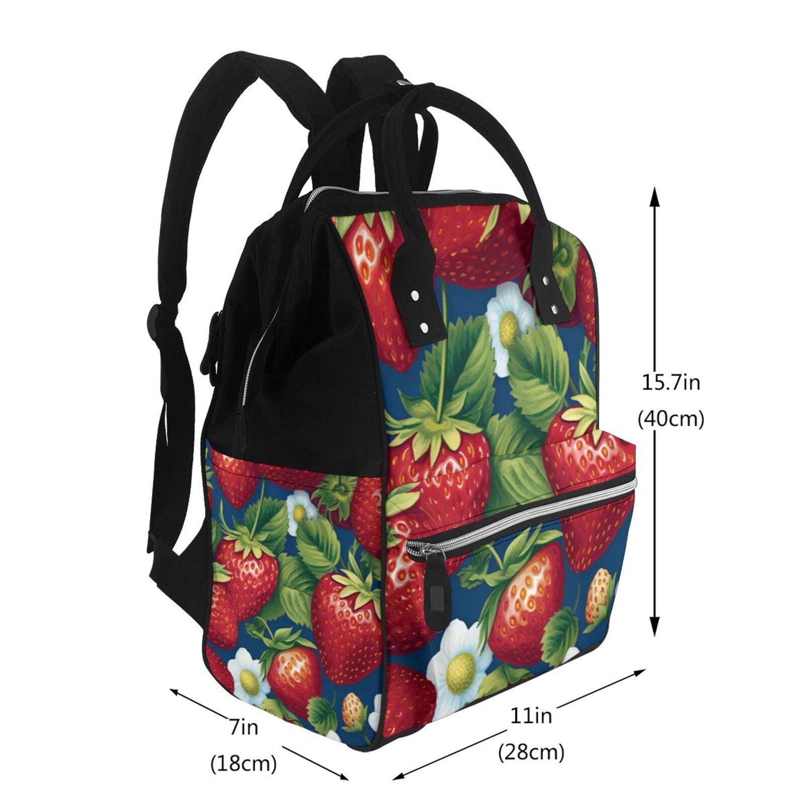 Ratiio Strawberry2 Mummy Backpack - Waterproof Twill Canvas, Large Capacity Diaper Bag with Multiple Pockets and Adjustable Straps