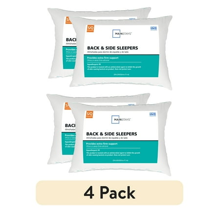 Mainstays Back & Side Sleeper Bed Pillow, Standard/Queen - Extra Firm Support (4 Pack)