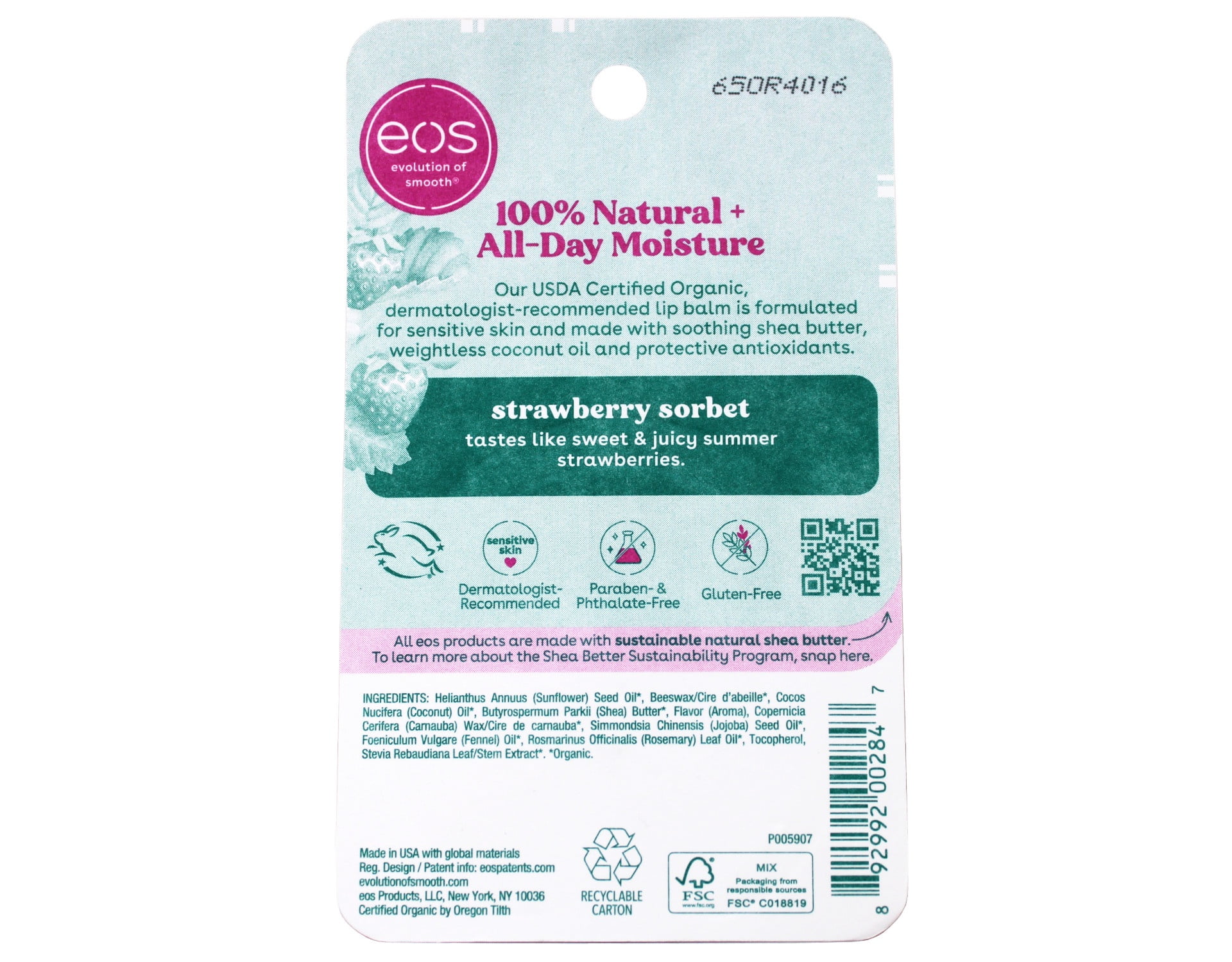 eos 100% Natural & Organic Lip Balm Sphere - Strawberry Sorbet 0.25 oz
