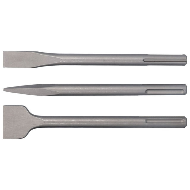 "Professional 3-Piece Carbon Steel Chisel Set for Concrete & Tile Work - Flat, Point & Scaling Chisels with Anti-Slip 5-Groove Handle, Compatible with Bosch/Milwaukee/Hilti Hammer Drills"