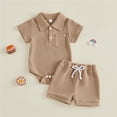 thumbnail image 2 of THDHVS Newborn Boy Outfits,Boys' Clothing Sets,Waffle Knit 2 Piece Set with Collared Short Sleeve Top and Shorts for Baby Boy Summer Casual Outfit 12-18 Months, 2 of 8