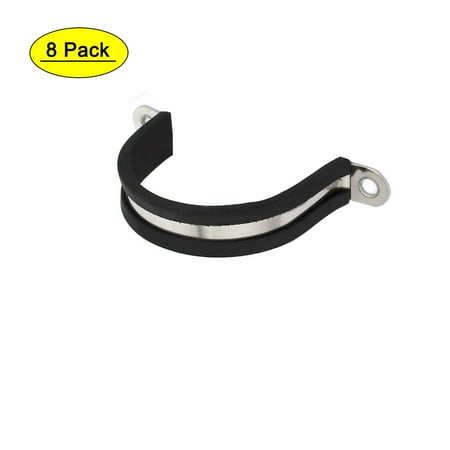 

40mm Dia Rubber Lined U Shaped 304 Stainless Steel Pipe Clip Hose Clamp 8pcs