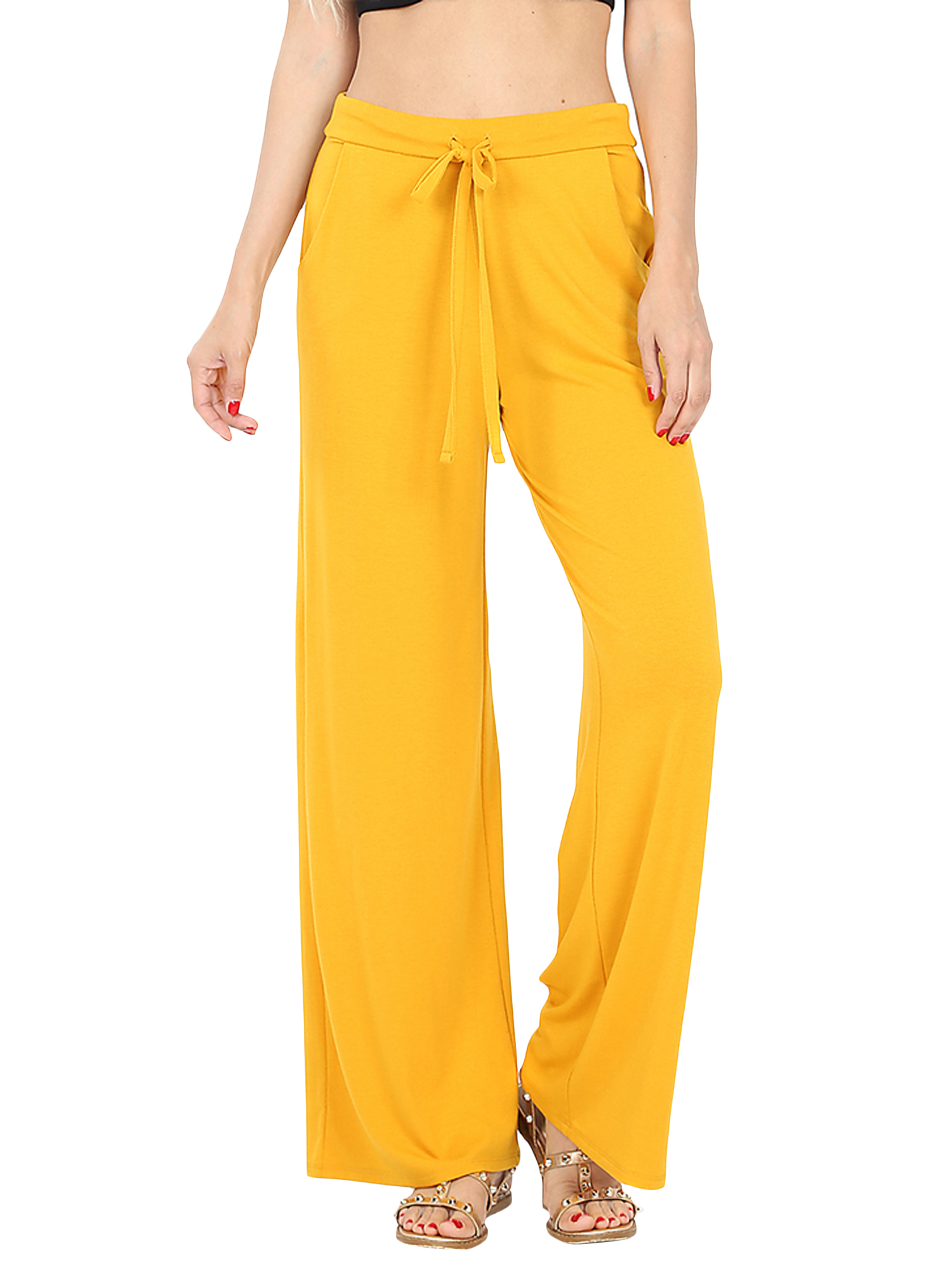 Pure Look Women’s Regular and Plus Size Wide Leg Flare Stretch Palazzo Pants