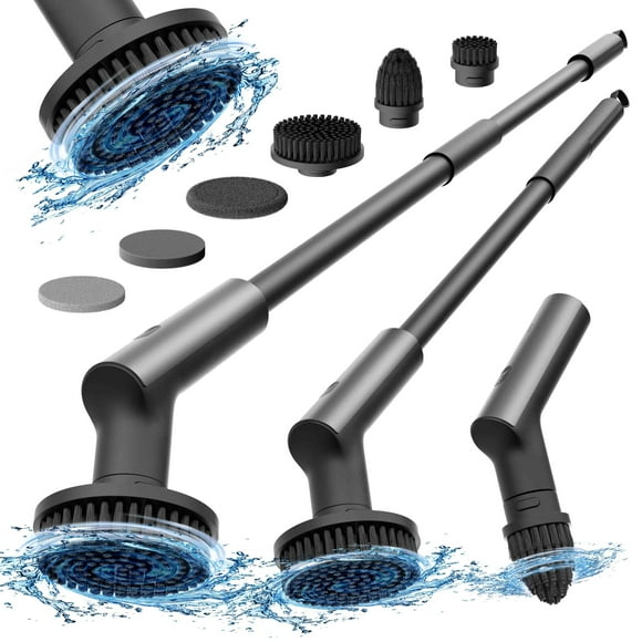 HOTO Electric Spin Scrubber, IPX7 Full Body Waterproof Bathroom Cleaning Brush, Max 22 in-lb, Shower Scrubber Brush with Long Handle, 6 Brush Heads, Power Scrubber for