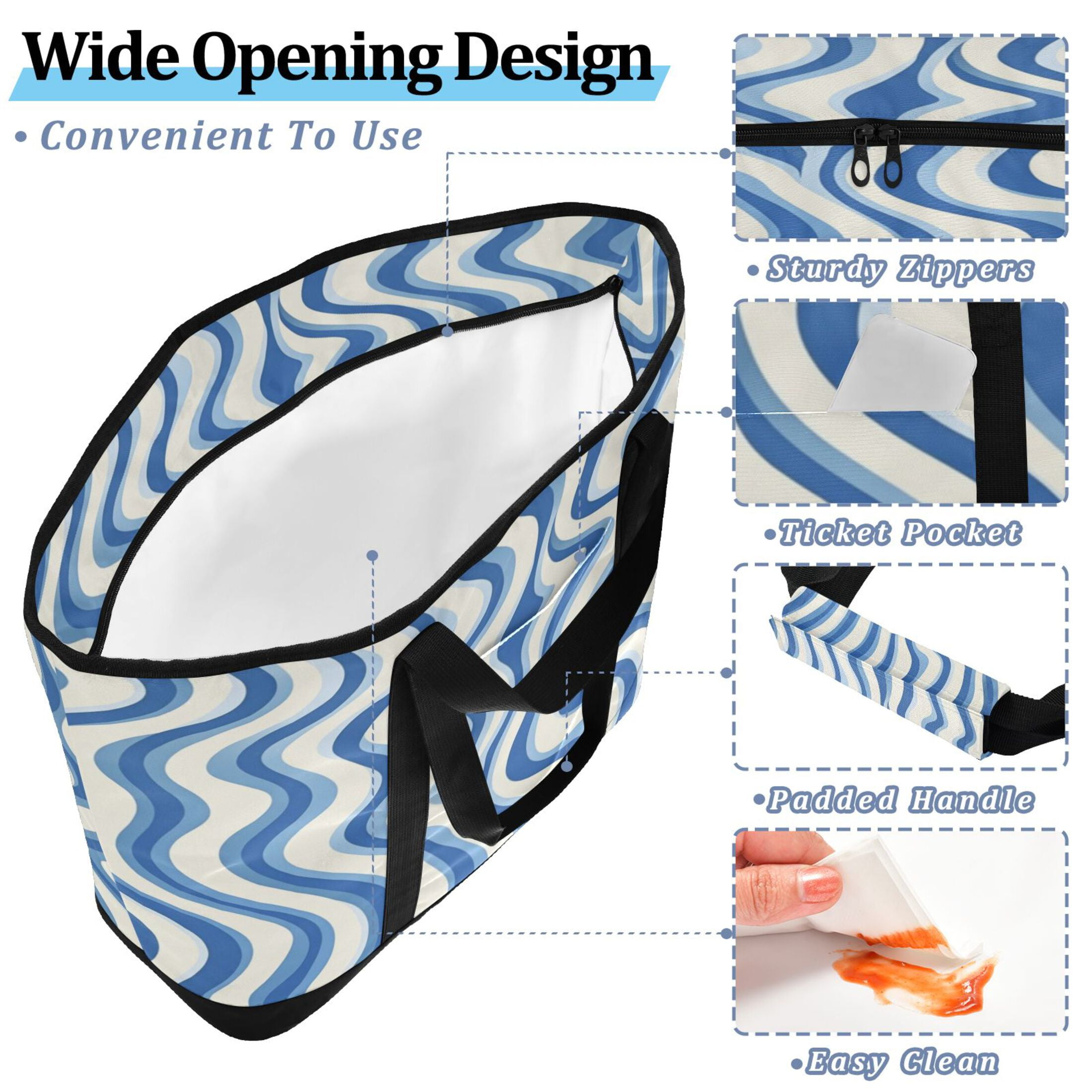 Large Hand-held Ice Pack Picnic Bag Insulation and Refrigeration Suitable for Shopping Picnics and Camping Super Cute Blue Pattern