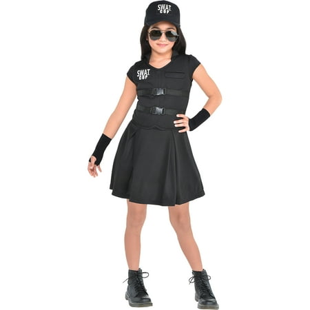 Party City S.W.A.T. Cop Costume for Children, Includes a Black Dress, Baseball Cap, and Fingerless