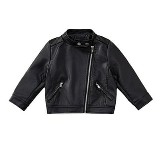 Girls Fleece Jackets Size 8-19 Black Kids Spring Pu Leather