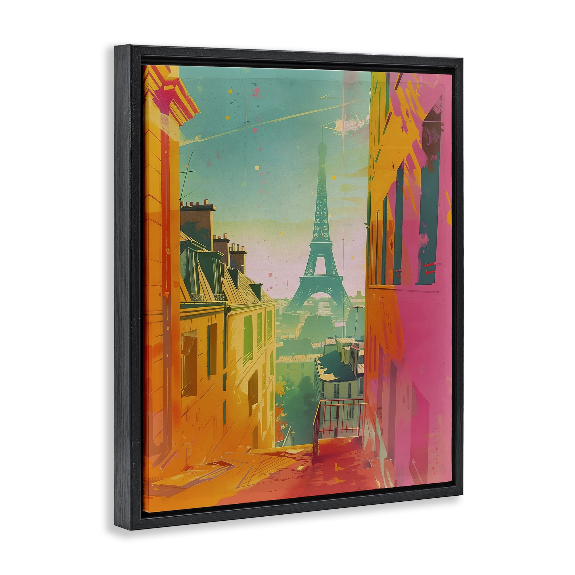 Stupell Industries Modern Paris Tower Town & City Painting Black Floater Framed Art Print Wall Art, 25 x 31