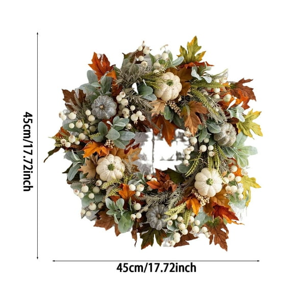 LYCAQL Fall Decor Fall Wreaths for Front Door 17.7 Inch Autumn Maples Leaf Pumpkin Pine Cone Berry Wreath Fall Decorations for Thanksgiving Farmhouse Harvest Home Outdoor Indoor Window Wall