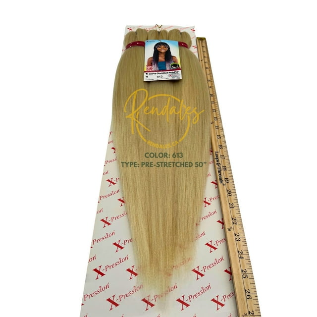 X-Pression 50" 3X Pre-stretched Braids, Braiding Hair Extensions African Kinky, Pre-Cut, Pre-Stretched, Synthetic Fiber, 3 bundles, Soft & Shiny, Ready for Hot Water Use, 240g