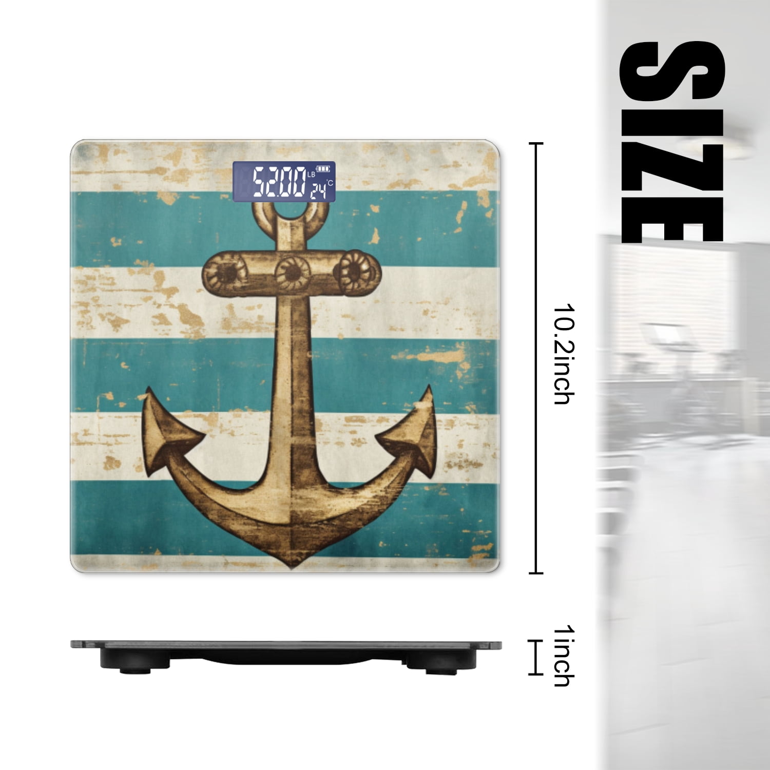 Bathroom Scale, Highly Accurate Digital Body Scale,Precisely Measures Weight up to 400 lbs-Vintage Nautical Anchor On Striped Background