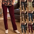 thumbnail image 2 of Pantalones casuales rectos de pana de color liso con cintura elástica para otoño e invierno para mujer, 2 of 5