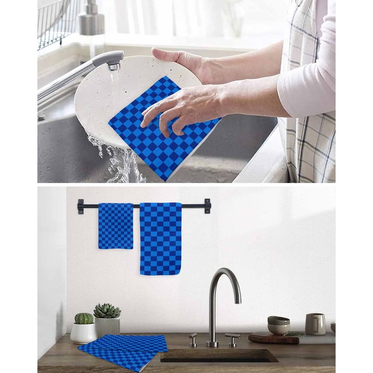 Blue Needles Waffle Weave Check Plaid Kitchen Towels - 6 Pack 100% Cotton Dish Towels, 15x25 Inch