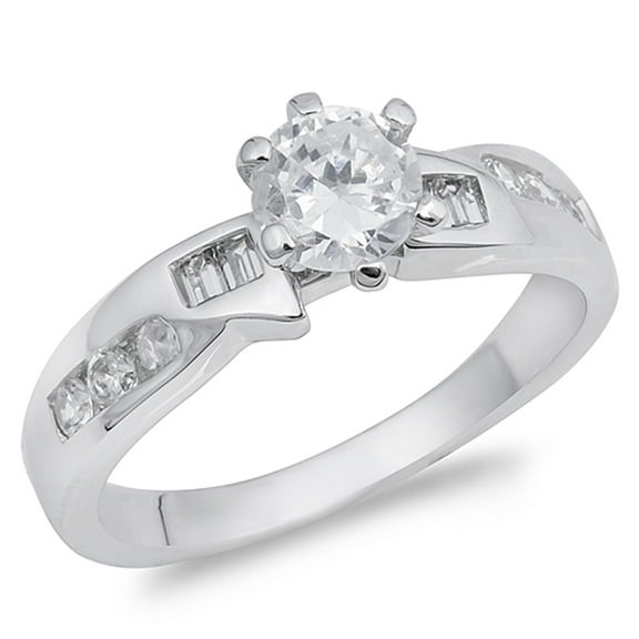 CHOOSE YOUR COLOR Clear CZ Round Chic Solitaire Style Ring 925 Sterling Silver Band White Female Size 7