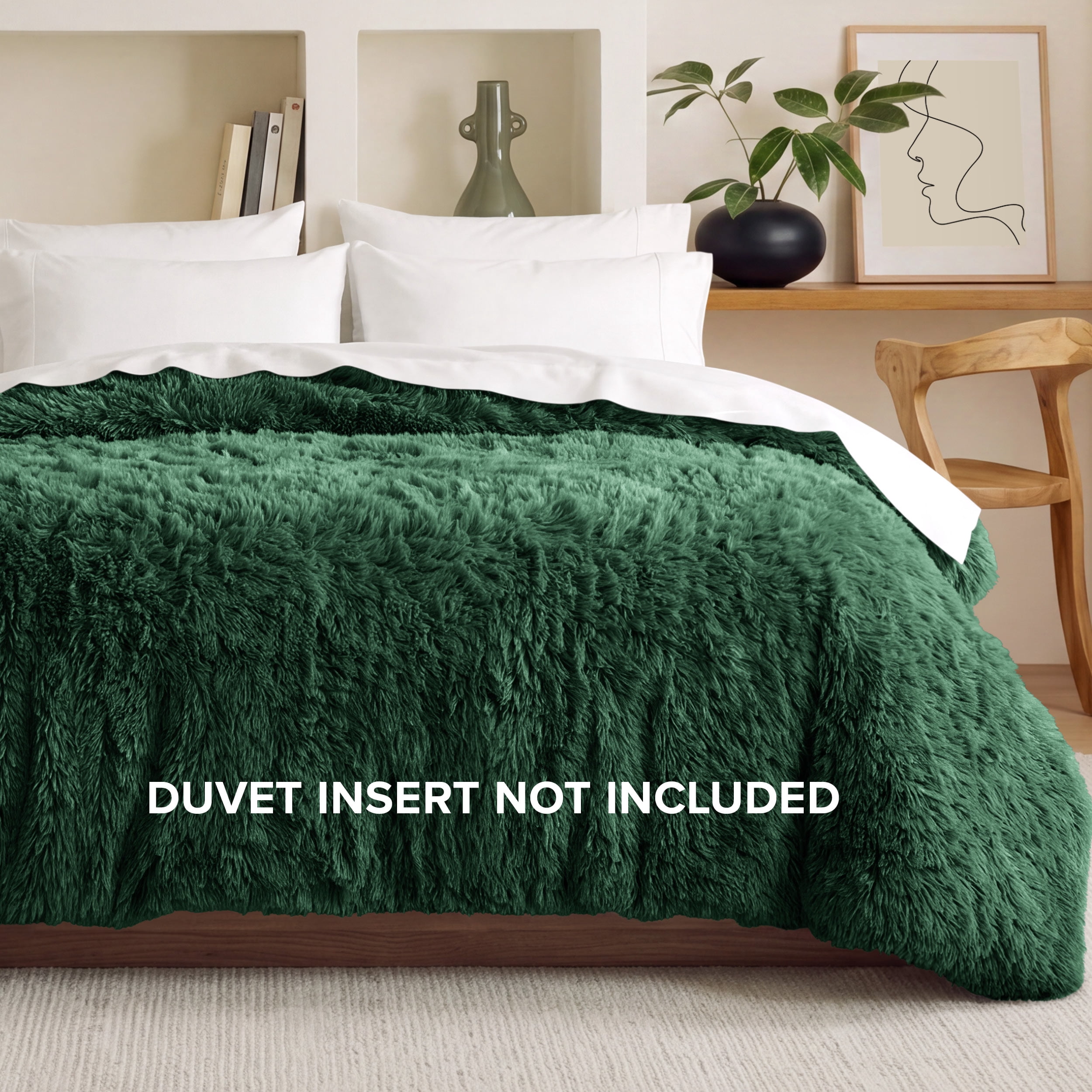 Bare Home Shaggy Faux Fur Duvet Cover - Ultra Soft - Fluffy Crystal Velvet - Twin/Twin XL, Forest Green