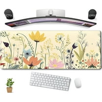 Cornflower Yellow Flowers XL Gaming Mouse Pad 31.5x11.8in Aesthetic Desk Mat Cute Floral Laptop Keyboard Mat for Women Office Decor with Stitched Edges