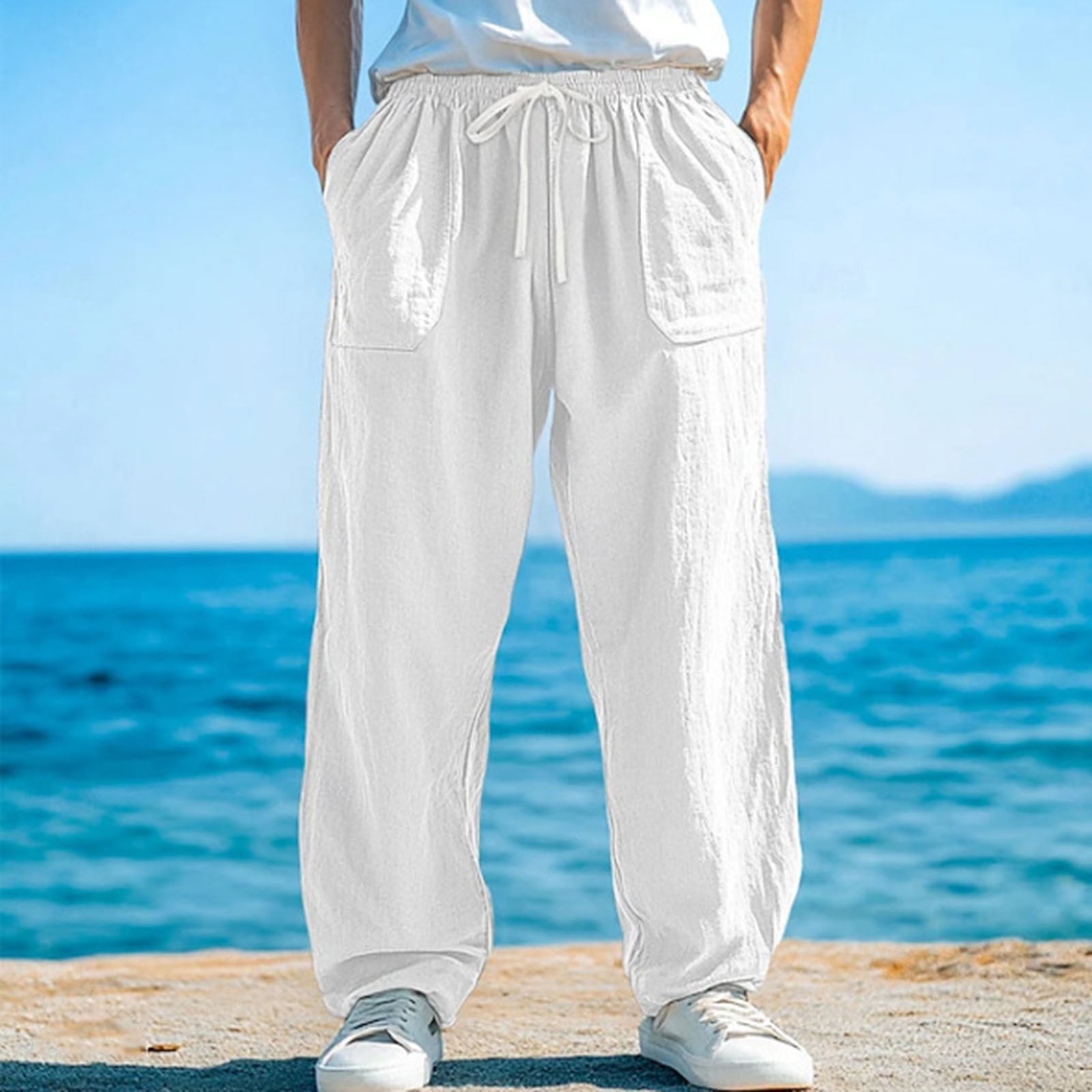 Dagegui Lightweight Cotton Linen Pants for Men Drawstring Elastic Dagegui Lightweight Cotton Linen Pants for Men Drawstring Elastic