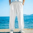 thumbnail image 2 of Enjoytime Pants for Men Solid Color Drawstring Straight Leg Trousers Beach Vacation Casual Loose Plus Size Pants with Elastic Waist and Pockets White XXL, 2 of 4