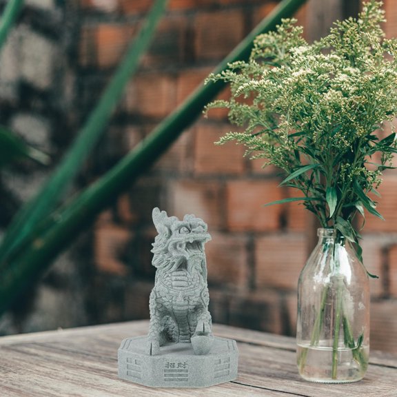 IMIKEYA Decorative Sandstone Kylin Sculpture for Home and Garden Light Grey Finish