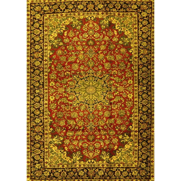 Ahgly Company Machine Washable Indoor Rectangle Persian Yellow Traditional Area Rugs, 5' x 7'
