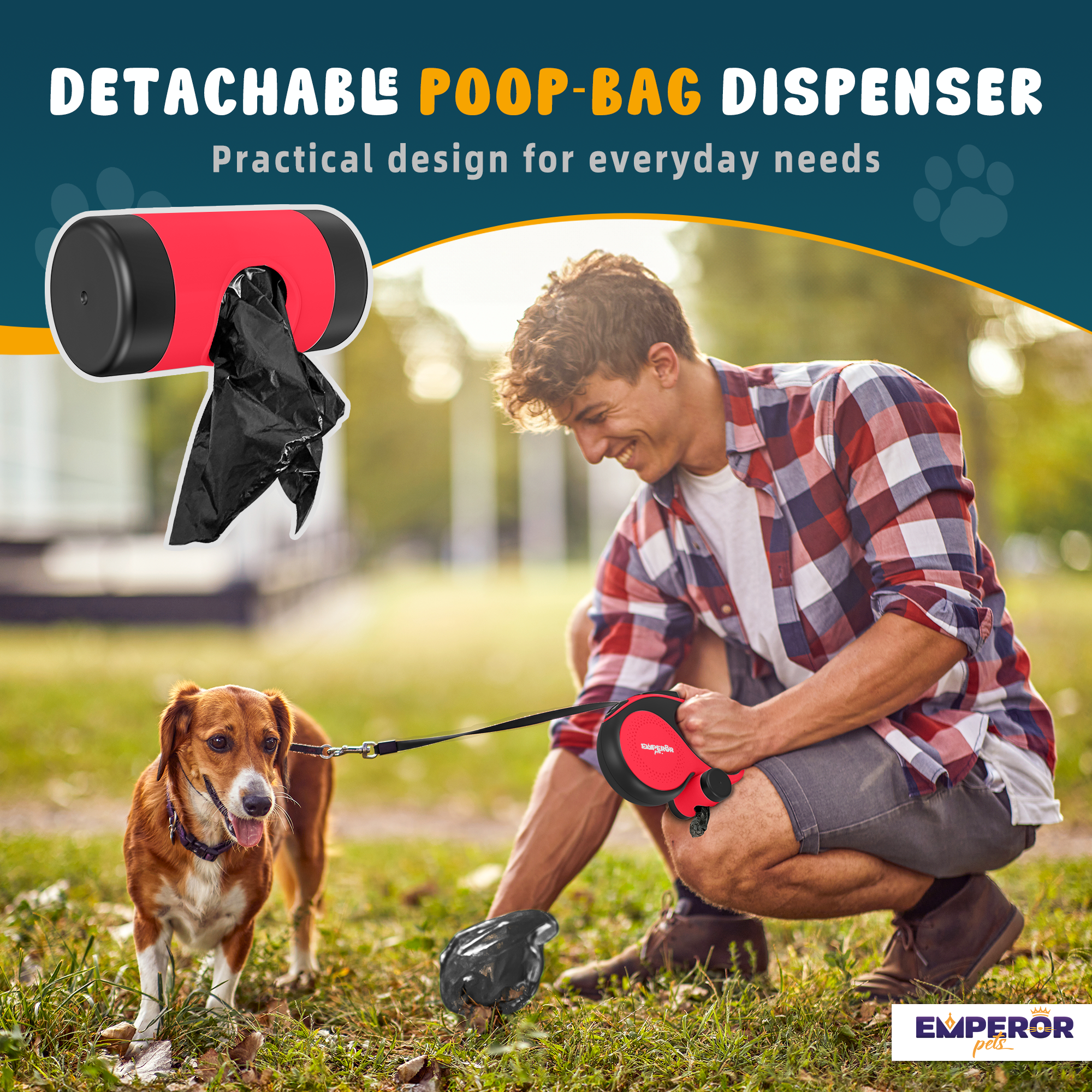 Emperor Pets 26 ft Retractable Dog Leash Large Dogs, Red - Up to 110 lbs, Heavy Duty Dog Leash Retractable 26 ft, Aura Series - RD26