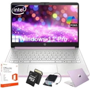 HP 14" Thin&Light Laptop Computer - Intel Quad-core CPU • 8GB RAM, 128GB UFS + 256GB Micro SD Card • Windows 11 Pro & 1-Year Microsoft Office 365 • Wi-Fi 6 • Copilot • Honey Lavender