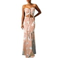 thumbnail image 4 of Women Two Piece Maxi Dress Set Floral Print Strapless Crop Top High Waist Skirt Summer Beach Outfit, 4 of 7