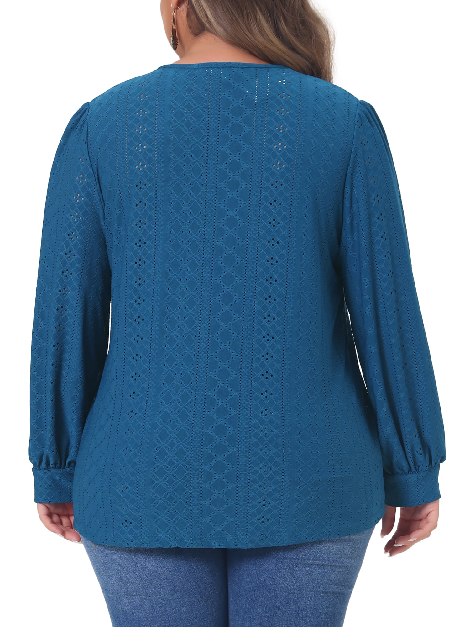 DARING DIVA  Women's Plus Lace V Neck Blouse Casual T Shirt 4X Navy