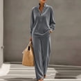 thumbnail image 4 of Brnmyaeo Women's Velour Tracksuit Set Mock Neck Velvet Loungewear Outfit Henley Button Pullover Loose Fit Wide Leg Lounge Pants Fall 2 Piece Sets, 4 of 8