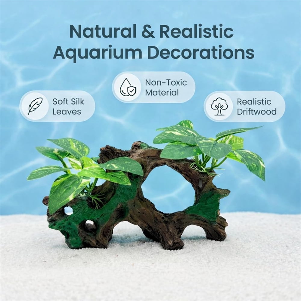 HXRH Fish Tank Decorations Aquarium Decor Ornaments Silk Aquarium Plants and Hollow Tree Trunk Decor for Betta Fish Tank Accessories