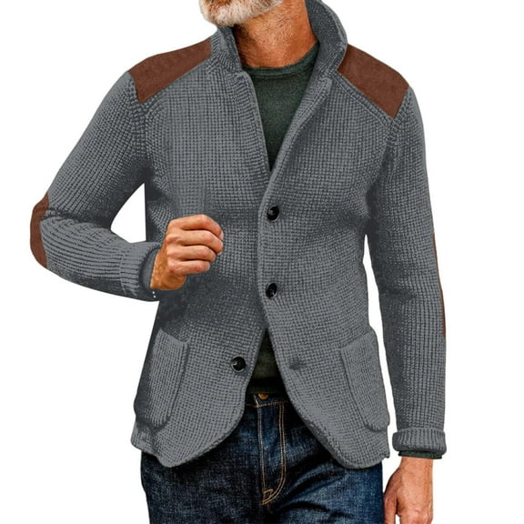Men's Autumn Winter Thick Jacquard Long Knit Cardigan Warm Button Front Sweater Coat Jacket for Casual Outdoor Wear Men Casual Dress Sweater Long Sleeve Hoodie Mens Long Hooded Sweatshirt