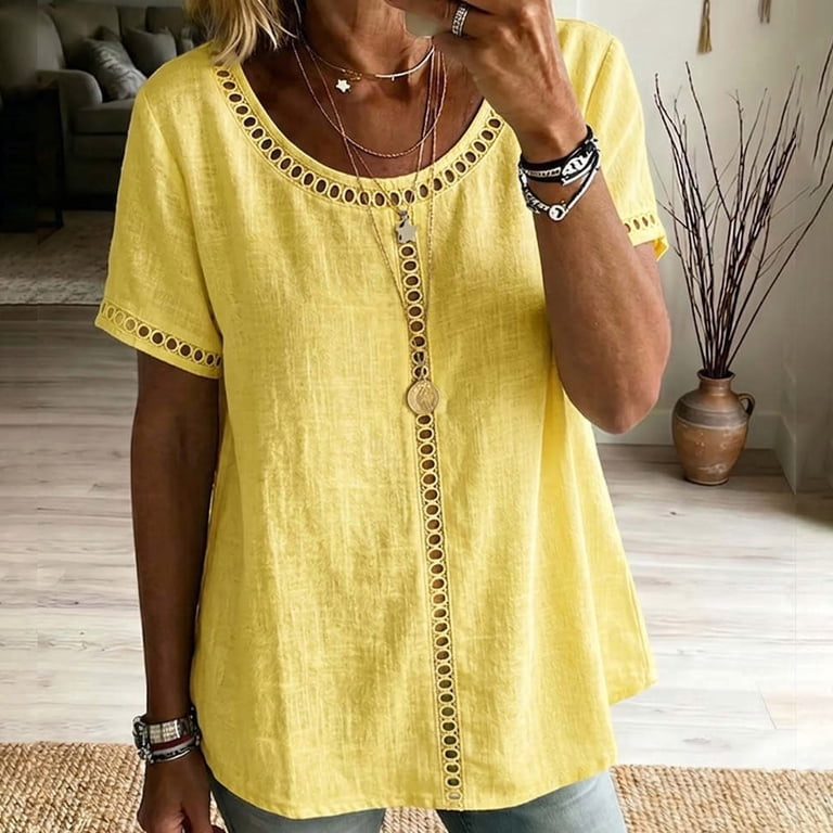 Short Sleeve Tops for Women Casual Flower Embroidered Lace