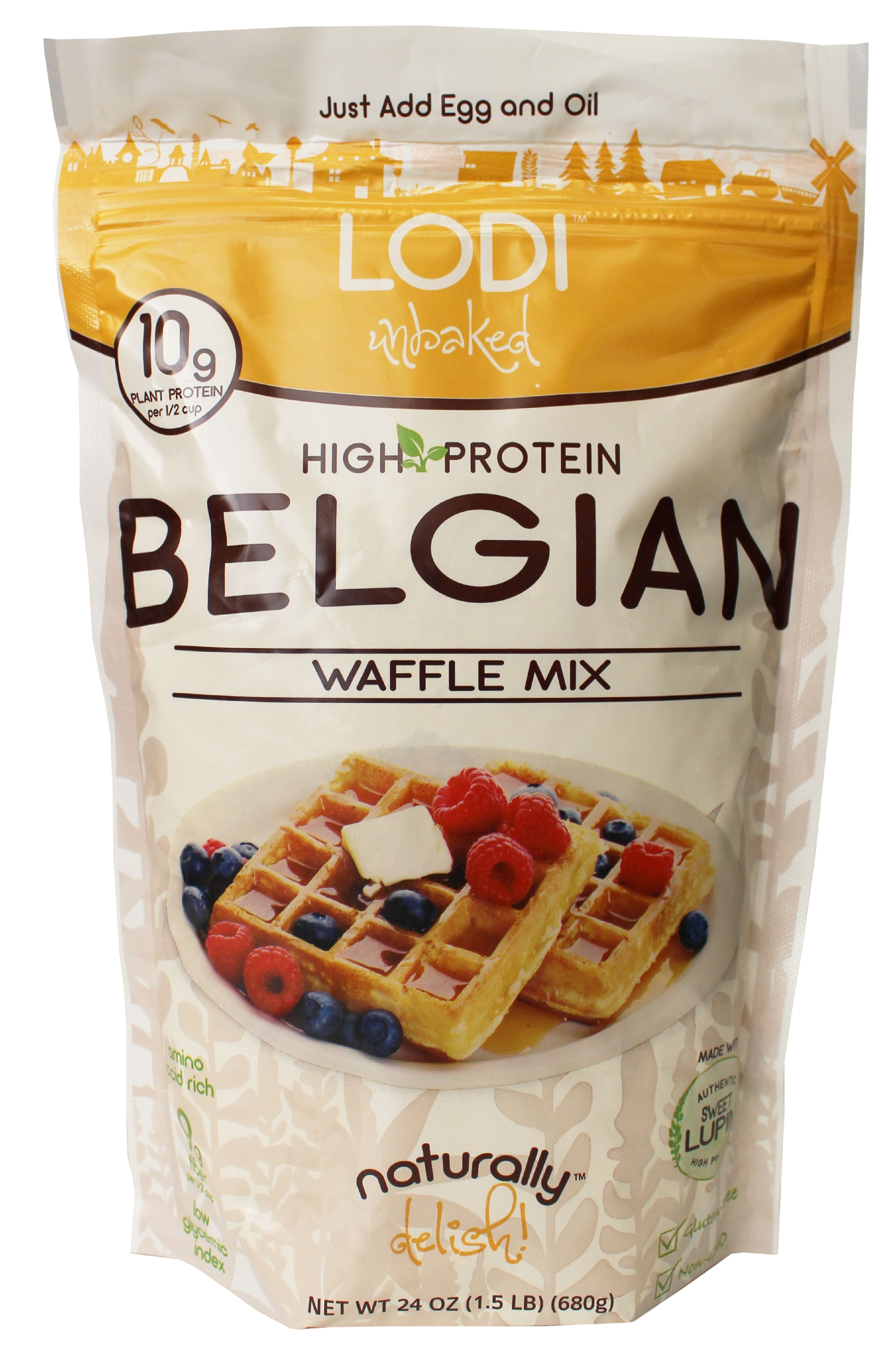 Lodi Unbaked Plant Based Protein Belgium Waffle Mix 24oz