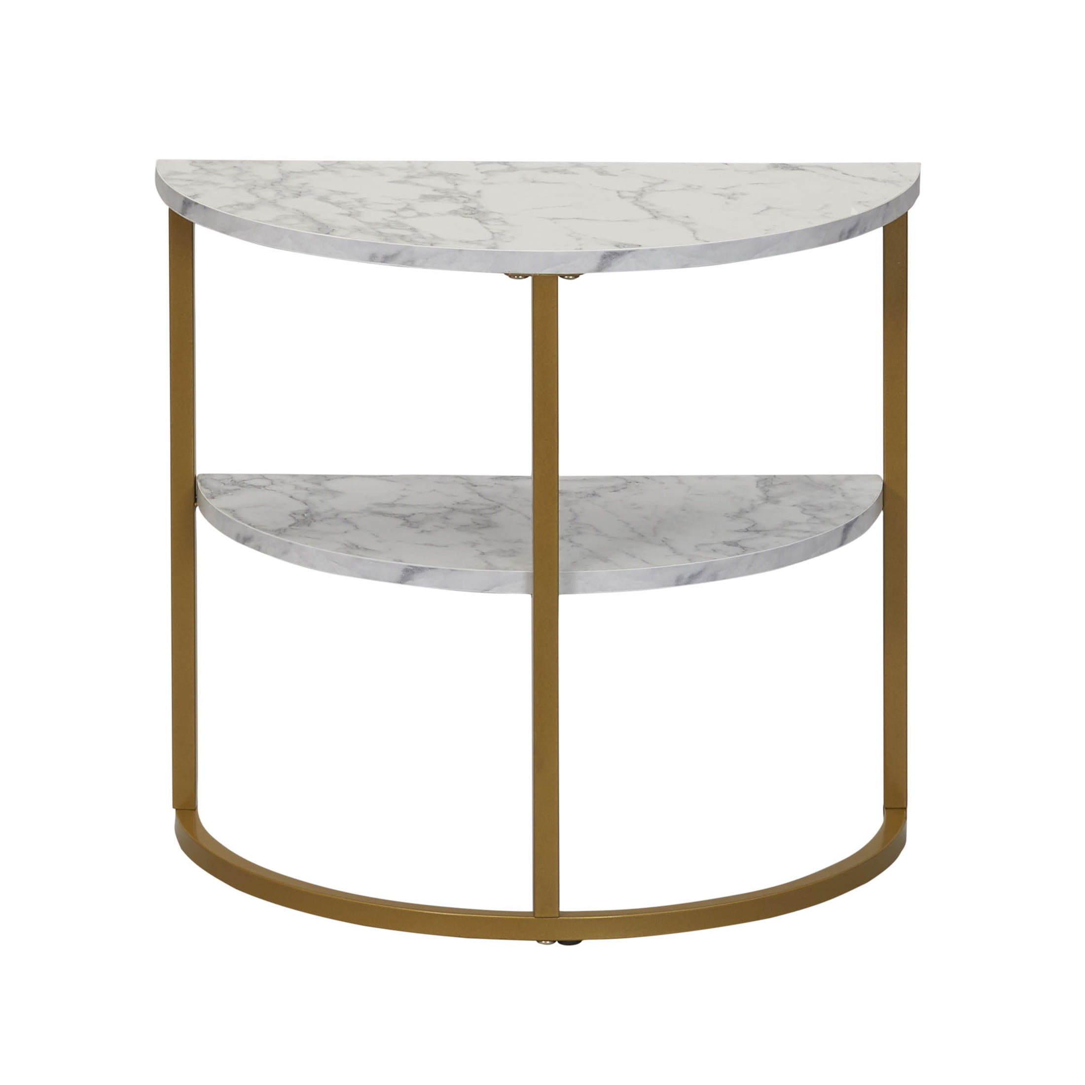 Household Essentials Half-Moon Modern End Table, White Marble
